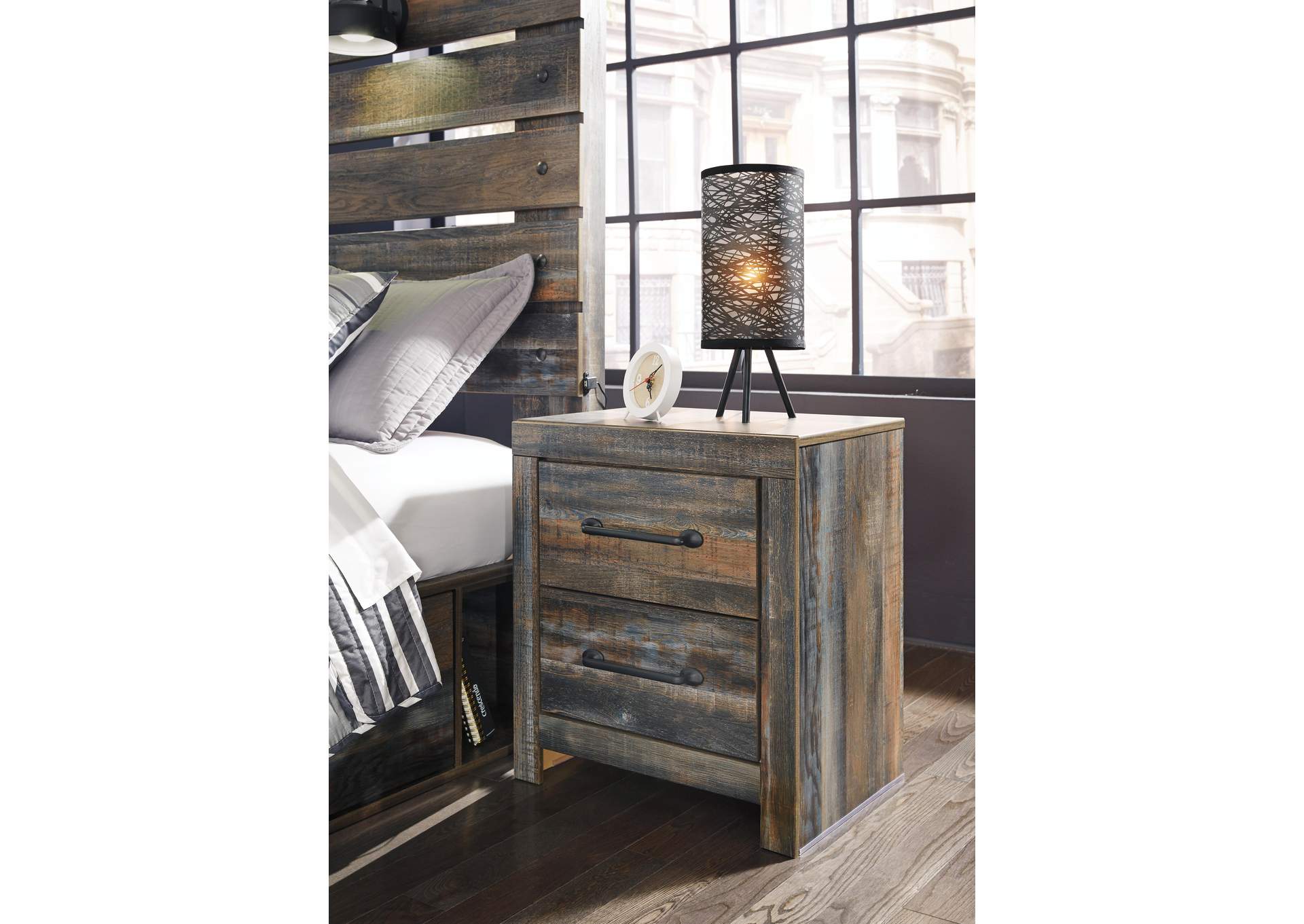 Drystan Twin Panel Headboard Bed with Mirrored Dresser and 2 Nightstands
