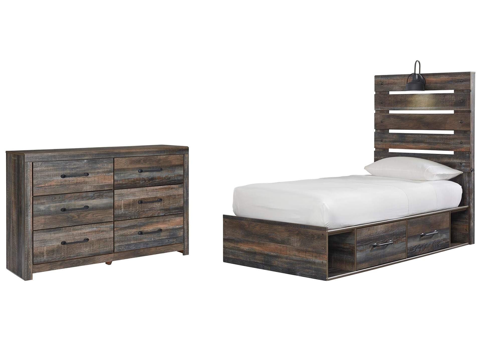 Drystan Twin Panel Bed with 4 Storage Drawers with Dresser