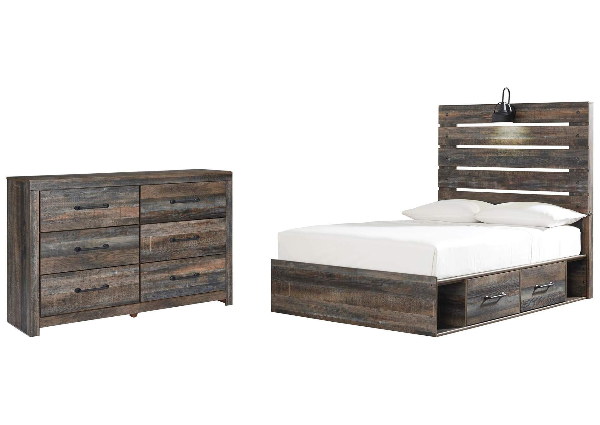 Drystan Full Panel Bed with 4 Storage Drawers with Dresser