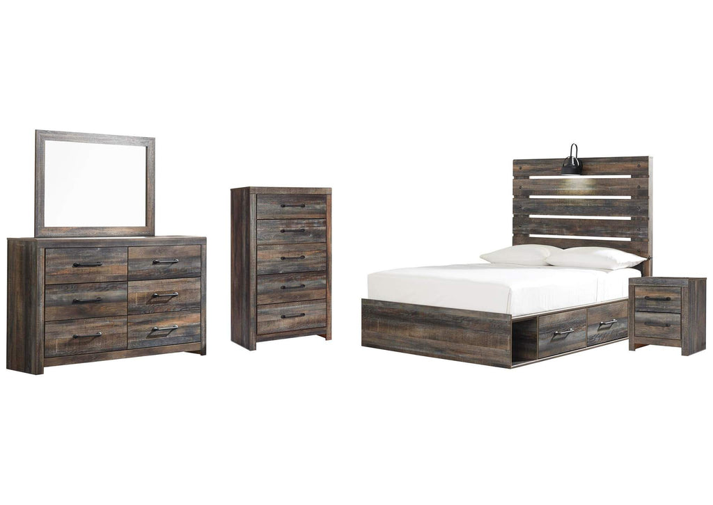 Drystan Full Panel Bed with 4 Storage Drawers with Mirrored Dresser, Chest and Nightstand
