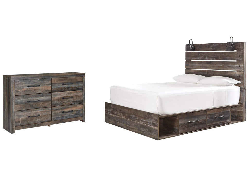 Drystan Queen Panel Bed with 4 Storage Drawers with Dresser