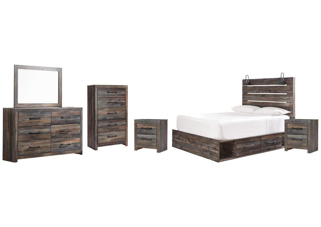 Drystan King Panel Bed, Dresser, Mirror, Chest and 2 Nightstands
