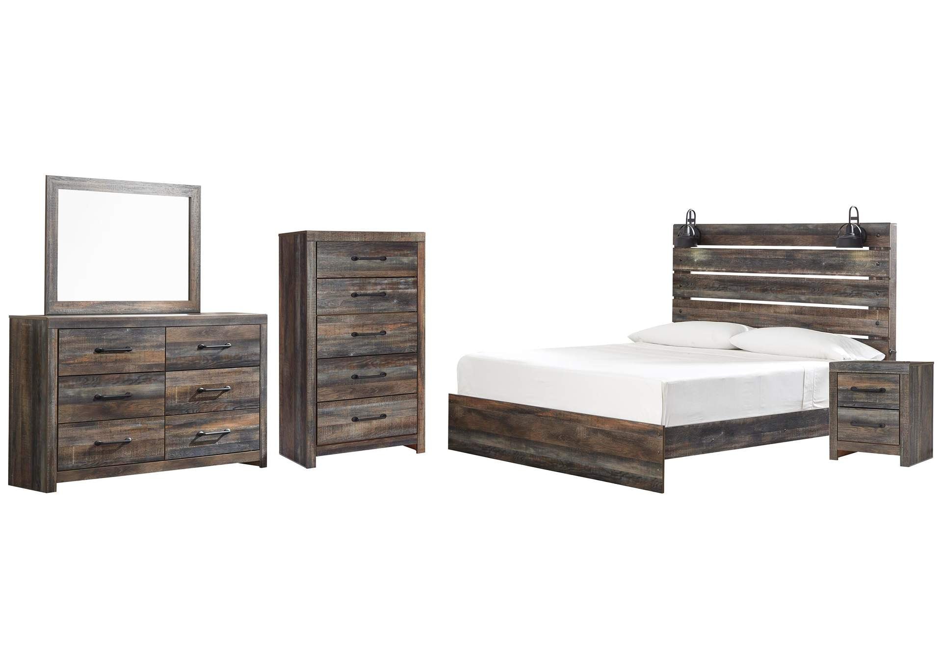 Drystan King Panel Bed with Mirrored Dresser, Chest and Nightstand