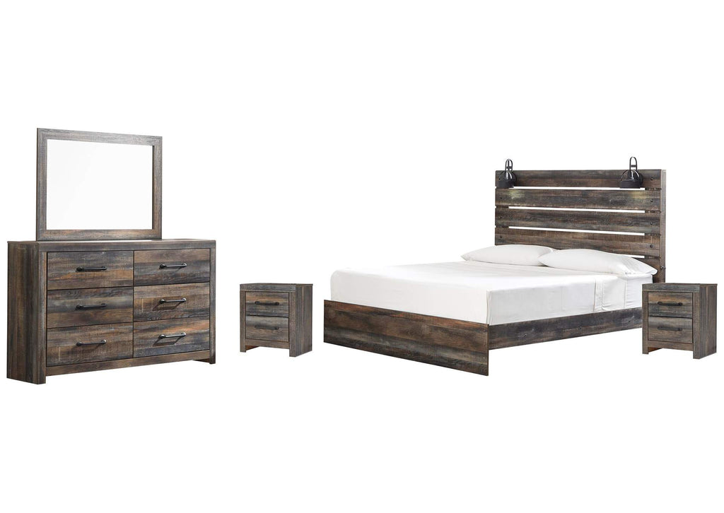 Drystan King Panel Bed, Dresser, Mirror and 2 Nightstands