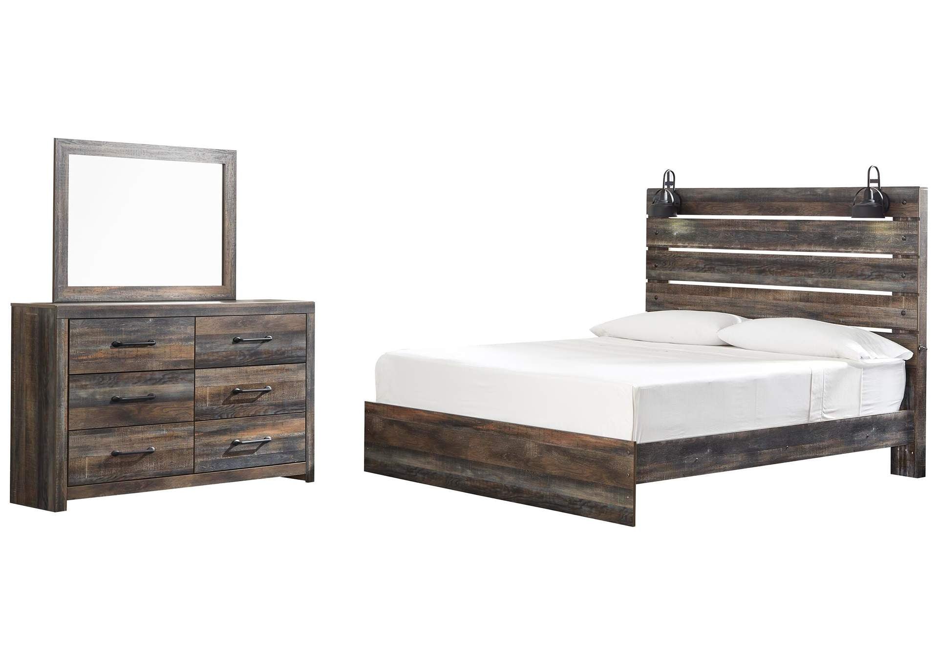 Drystan King Panel Bed with Mirrored Dresser