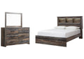 Drystan Queen Bookcase Bed with Mirrored Dresser