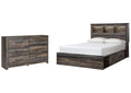 Drystan Queen Bookcase Bed with 2 Storage Drawers and Dresser