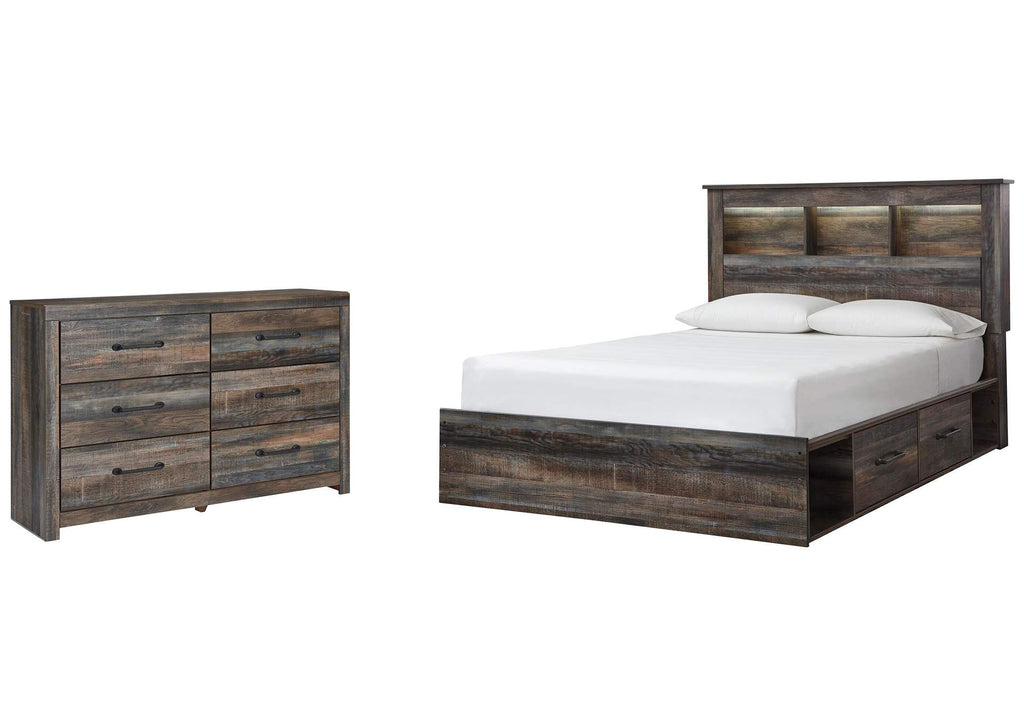 Drystan Queen Bookcase Bed with 4 Storage Drawers and Dresser