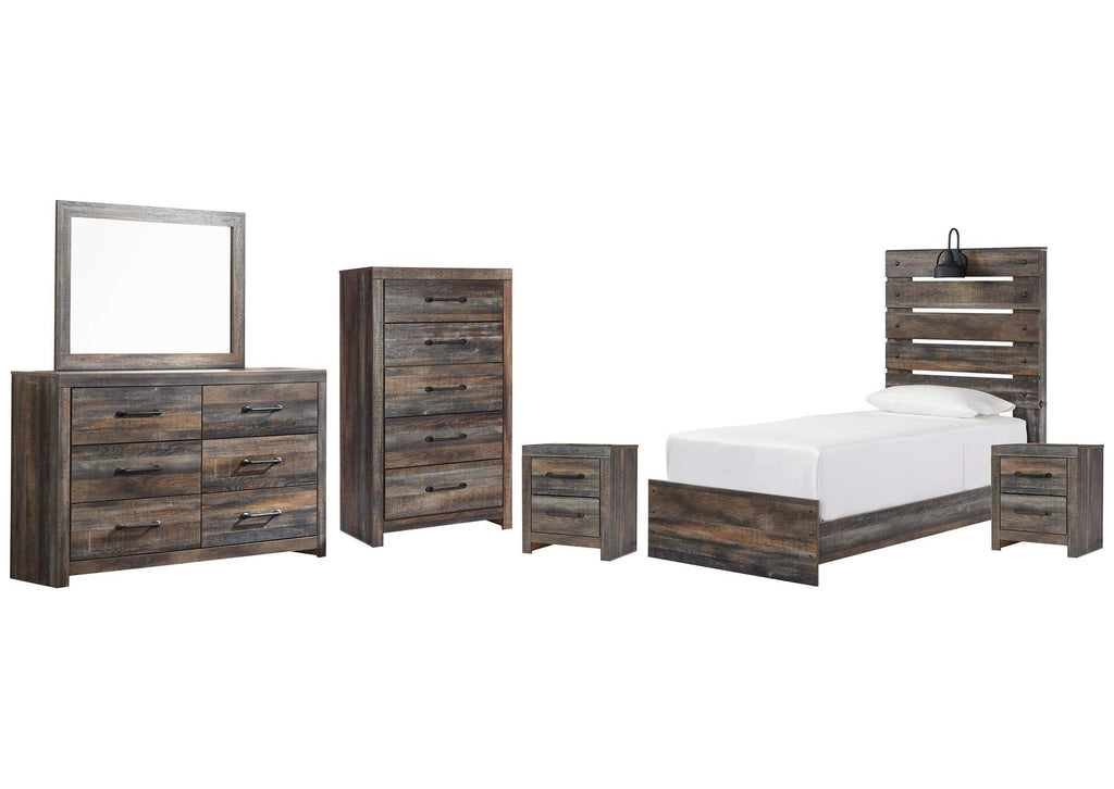 Drystan Twin Panel Bed, Dresser, Mirror, Chest and 2 Nightstands