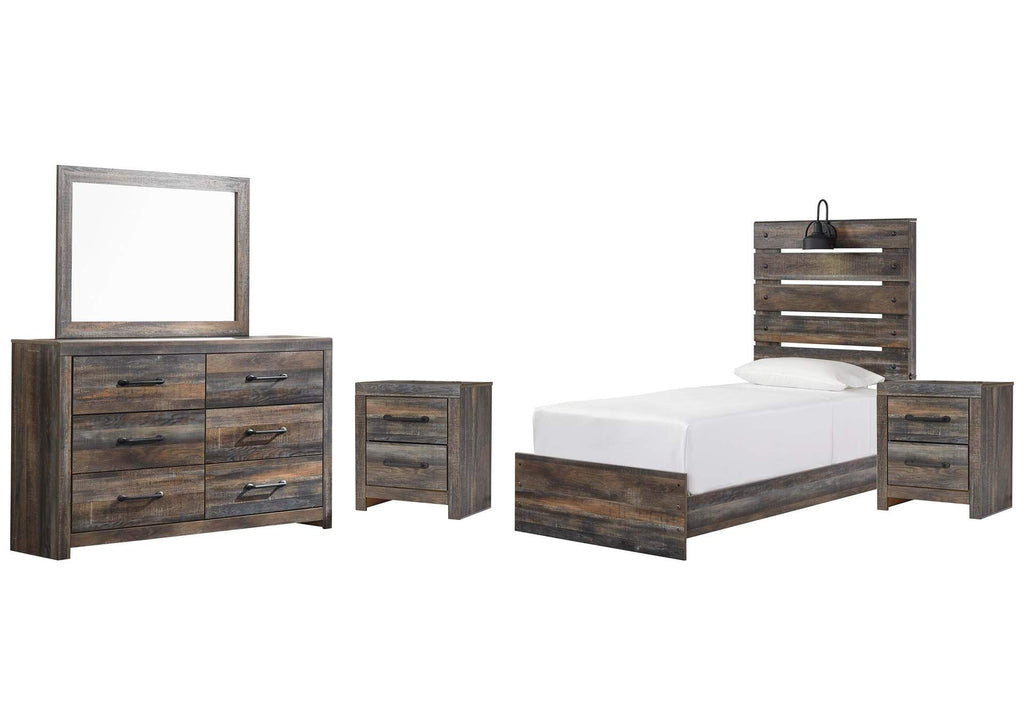 Drystan Twin Panel Bed, Dresser, Mirror and 2 Nightstands
