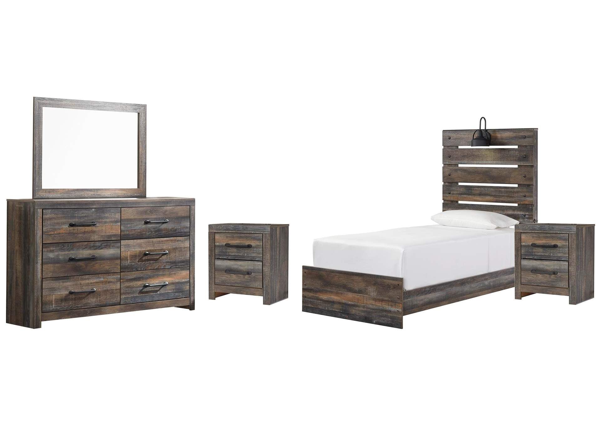 Drystan Twin Panel Bed, Dresser, Mirror and 2 Nightstands