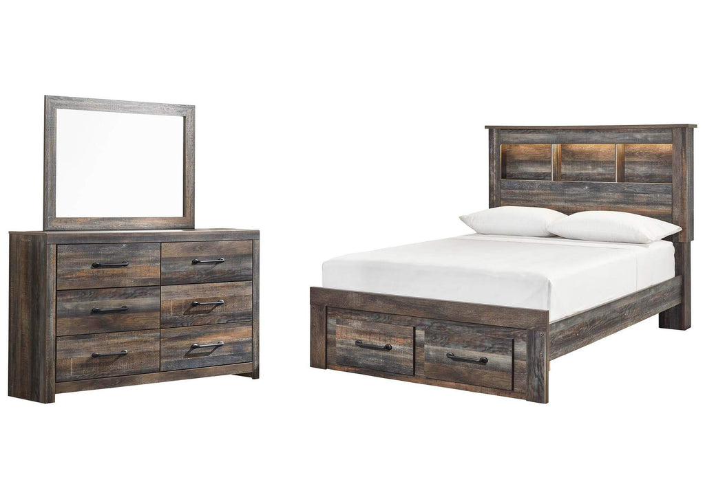 Drystan Full Bookcase Bed with 2 Storage Drawers with Mirrored Dresser