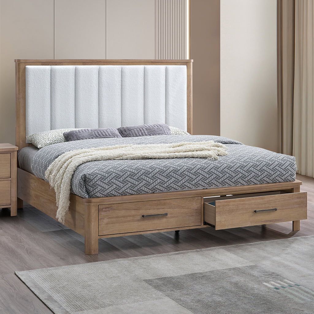 Anika Upholstered Panel Queen Bed - White