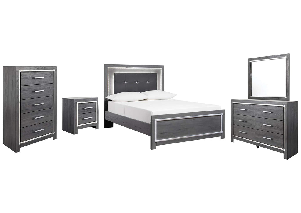 Lodanna Full Panel Bed with Mirrored Dresser, Chest and Nightstand