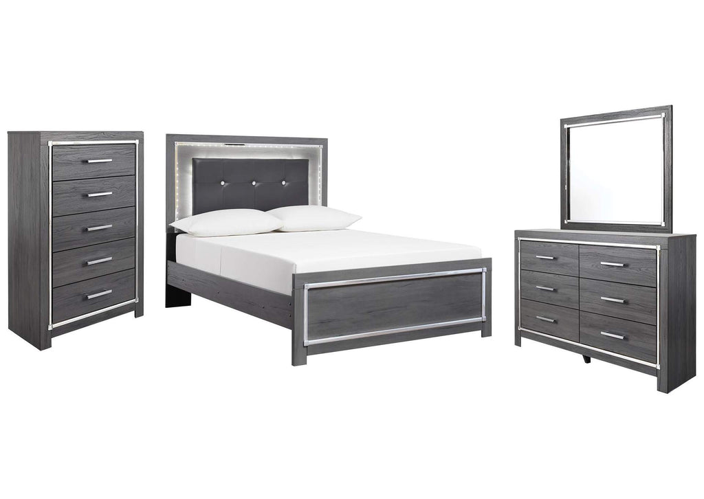 Lodanna Full Panel Bed with Mirrored Dresser and Chest