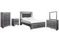 Lodanna Full Panel Bed with 2 Storage Drawers with Mirrored Dresser, Chest and Nightstand