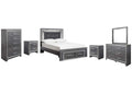 Lodanna Full Panel Bed with 2 Storage Drawers with Mirrored Dresser, Chest and 2 Nightstands