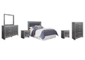 Lodanna Queen/Full Upholstered Panel Headboard Bed with Mirrored Dresser, Chest and 2 Nightstands