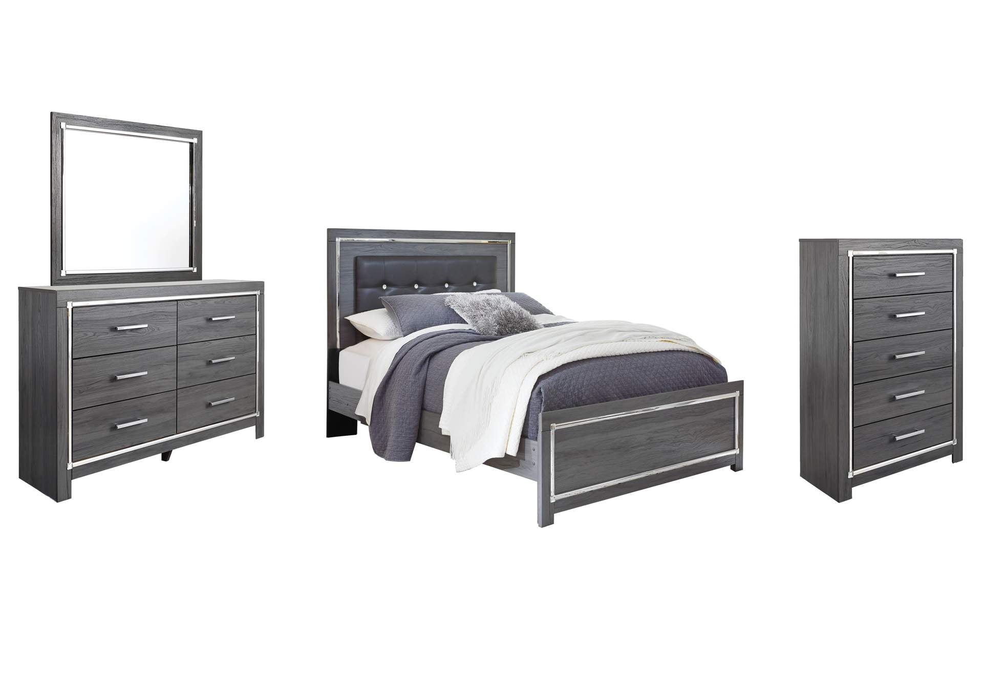 Lodanna Queen Panel Bed with Mirrored Dresser and Chest