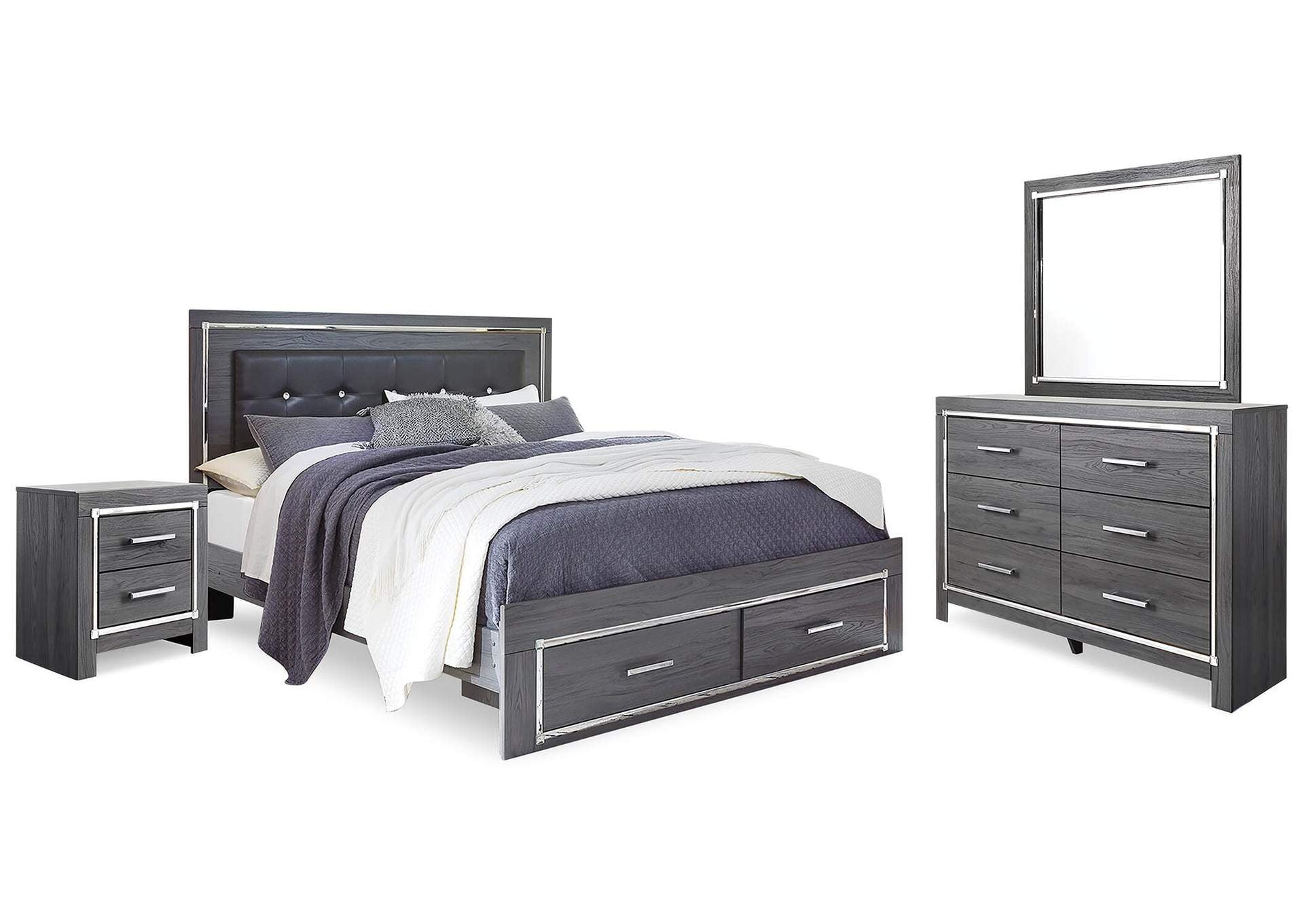 Lodanna Queen Panel Bed with Mirrored Dresser and Nightstand