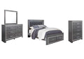 Lodanna Queen Panel Bed with 2 Storage Drawers with Mirrored Dresser and Chest