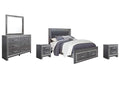 Lodanna Queen Panel Bed with 2 Storage Drawers with Mirrored Dresser and 2 Nightstands
