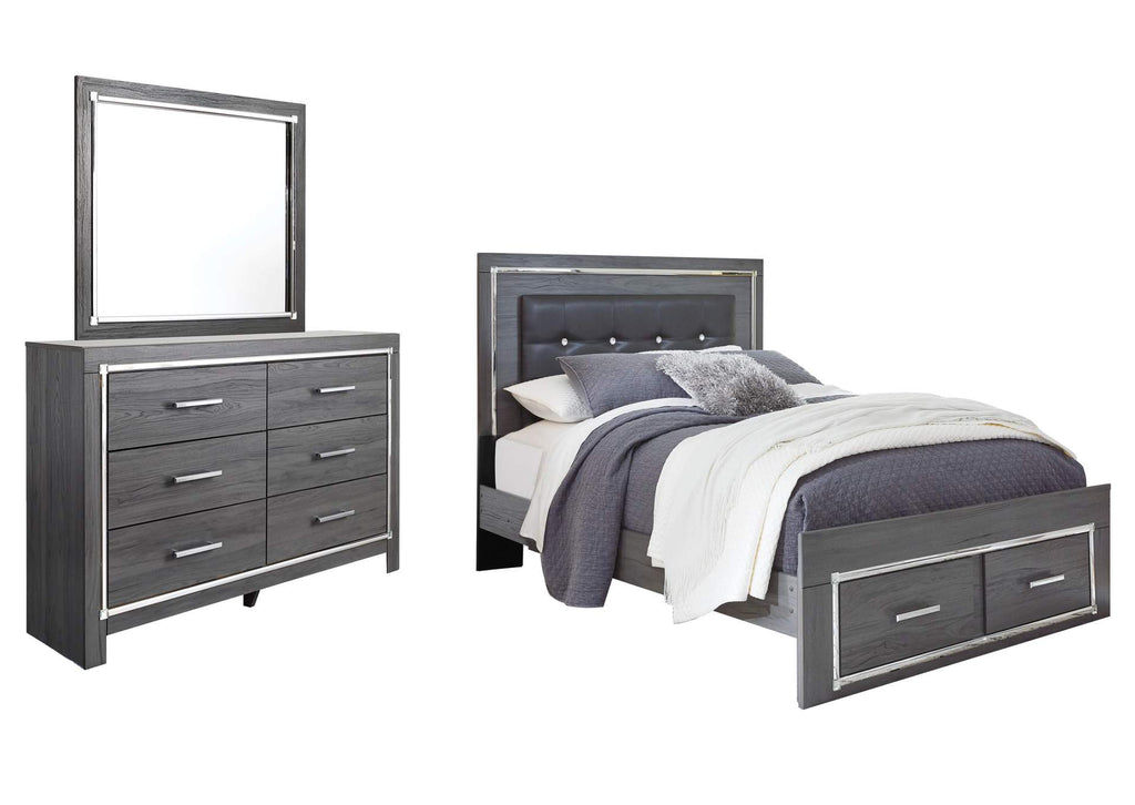 Lodanna Queen Panel Bed with 2 Storage Drawers with Mirrored Dresser