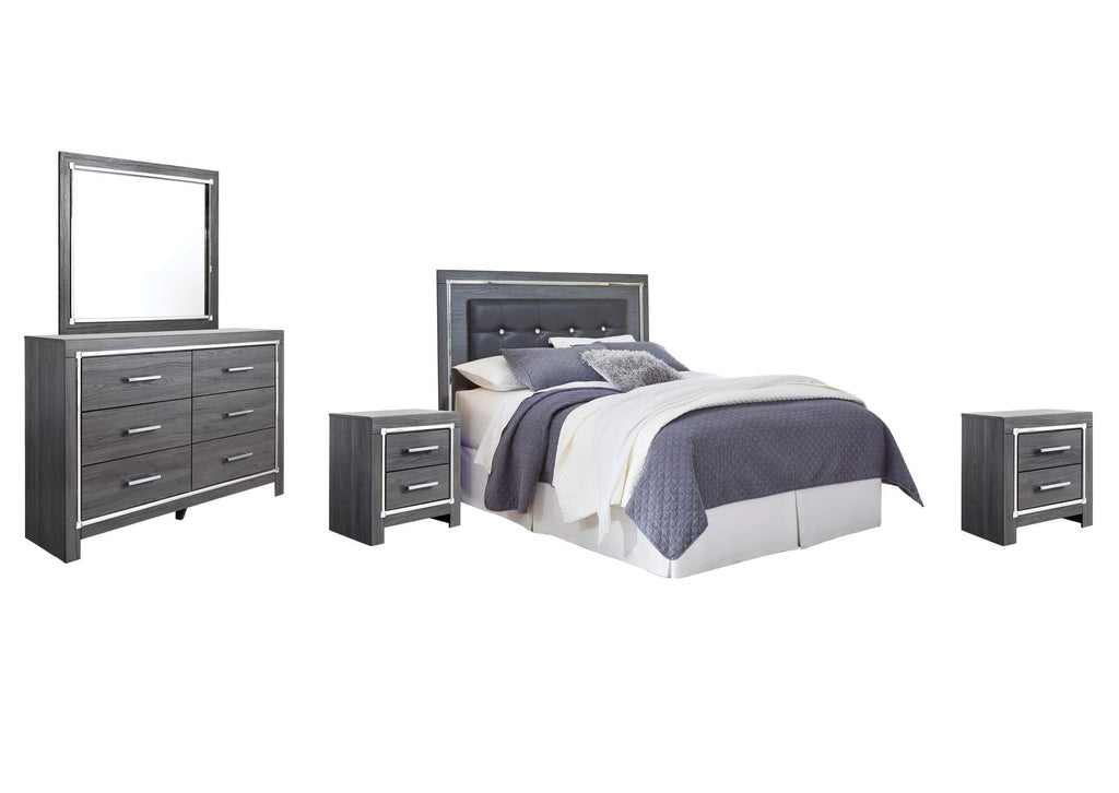 Lodanna Queen/Full Upholstered Panel Headboard Bed with Mirrored Dresser and 2 Nightstands