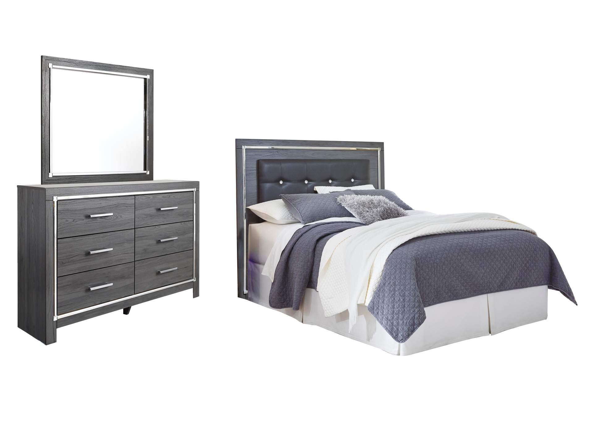 Lodanna Queen/Full Upholstered Panel Headboard Bed with Mirrored Dresser
