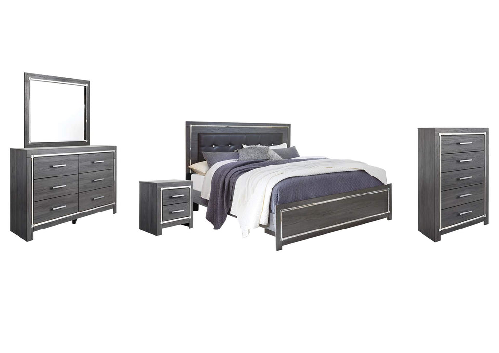 Lodanna King Panel Bed with Mirrored Dresser, Chest and 2 Nightstands