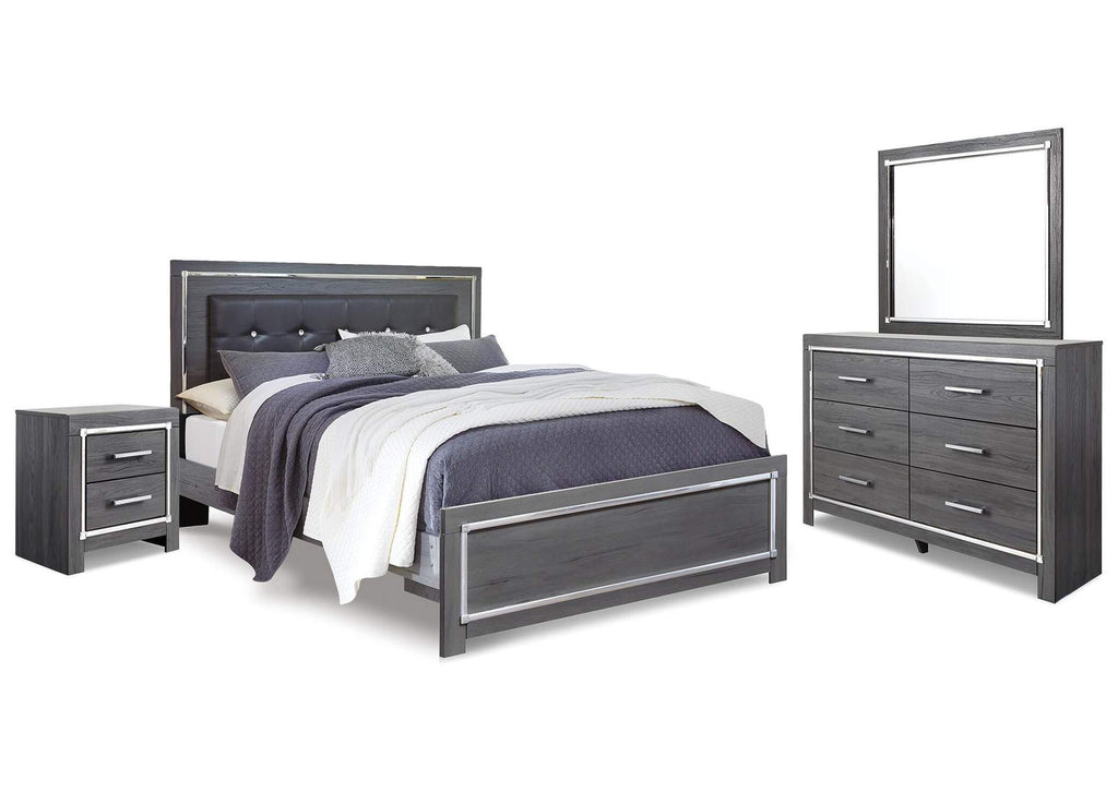 Lodanna King Panel Bed with Mirrored Dresser and Nightstand