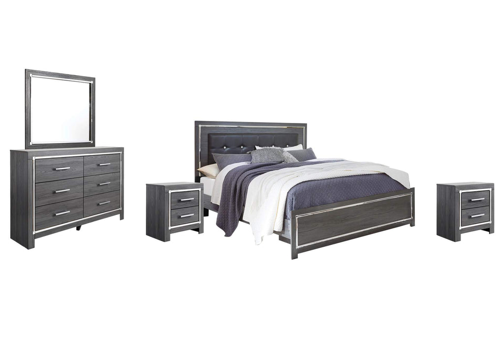 Lodanna King Panel Bed with Mirrored Dresser and 2 Nightstands