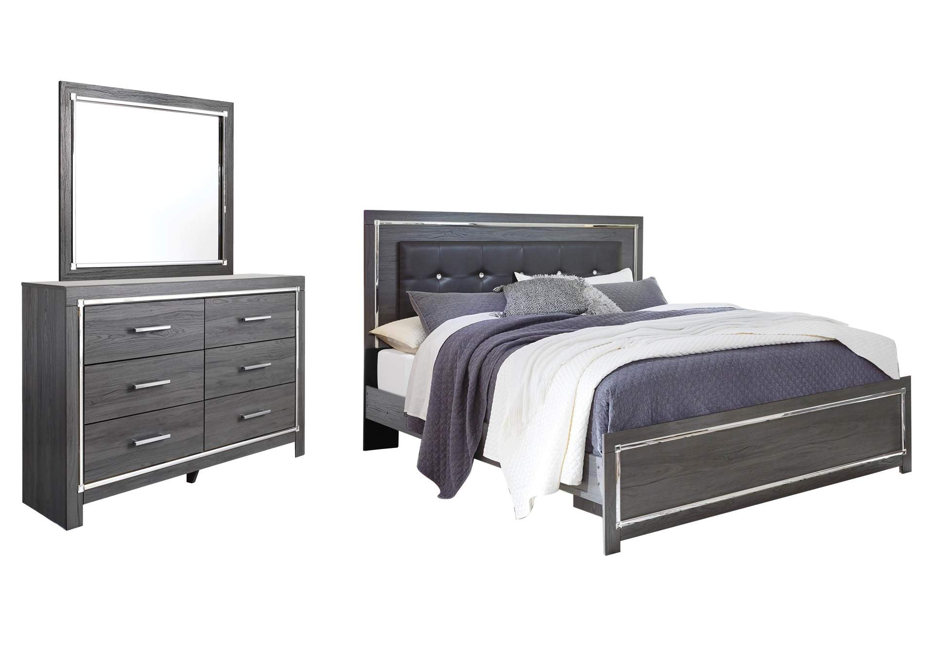 Lodanna King Panel Bed with Mirrored Dresser