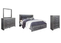 Lodanna King Panel Bed with 2 Storage Drawers, Dresser, Mirror and 2 Nightstands