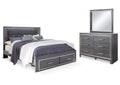 Lodanna King Panel Bed with 2 Storage Drawers with Mirrored Dresser