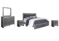 Lodanna King Panel Bed with 2 Storage Drawers with Mirrored Dresser and 2 Nightstands