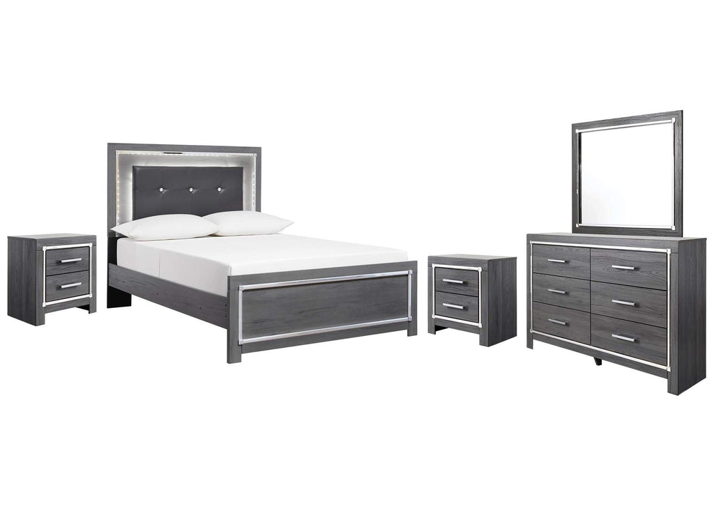 Lodanna Full Panel Bed with Mirrored Dresser and 2 Nightstands