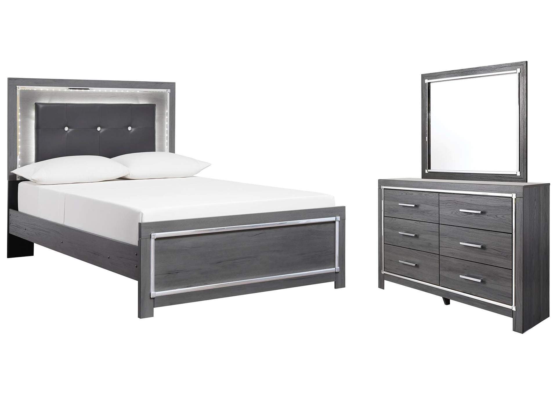 Lodanna Full Panel Bed with Mirrored Dresser