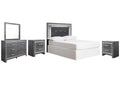 Lodanna Full Upholstered Panel Headboard Bed with Mirrored Dresser and 2 Nightstands