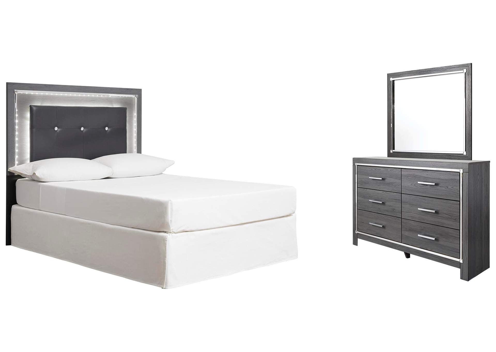 Lodanna Full Upholstered Panel Headboard with Mirrored Dresser