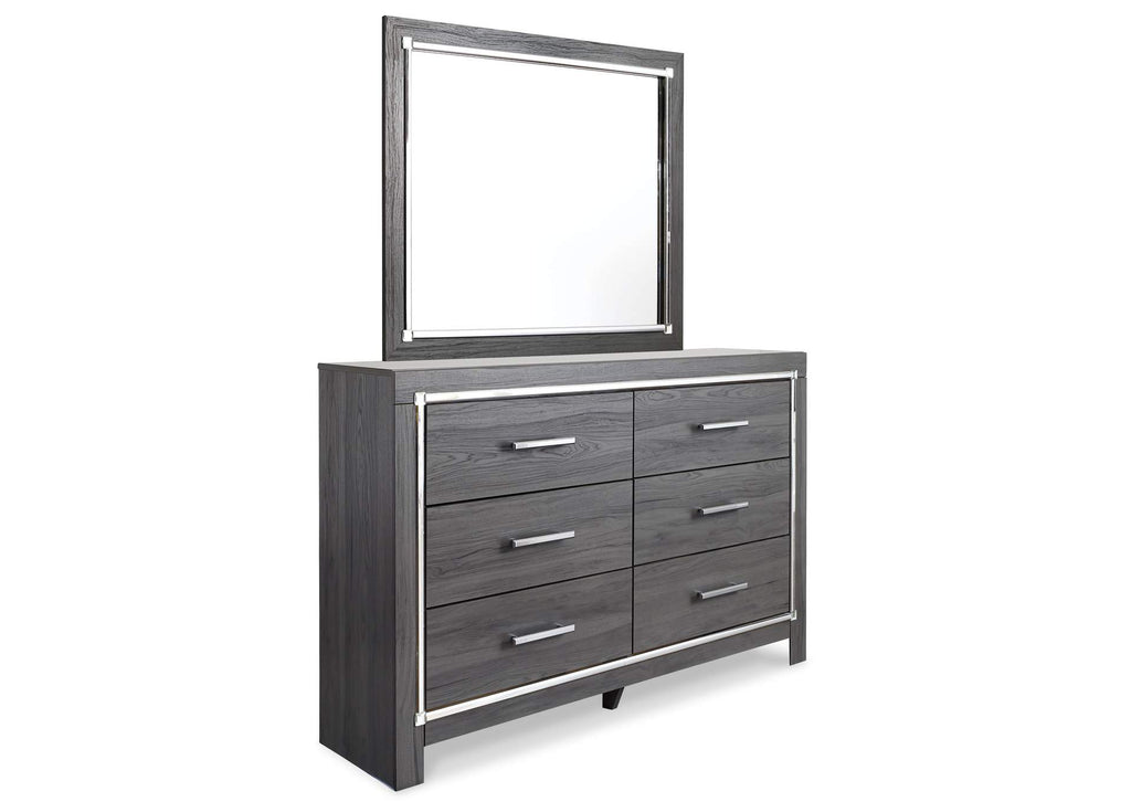 Lodanna King Panel Bed with Mirrored Dresser angled view