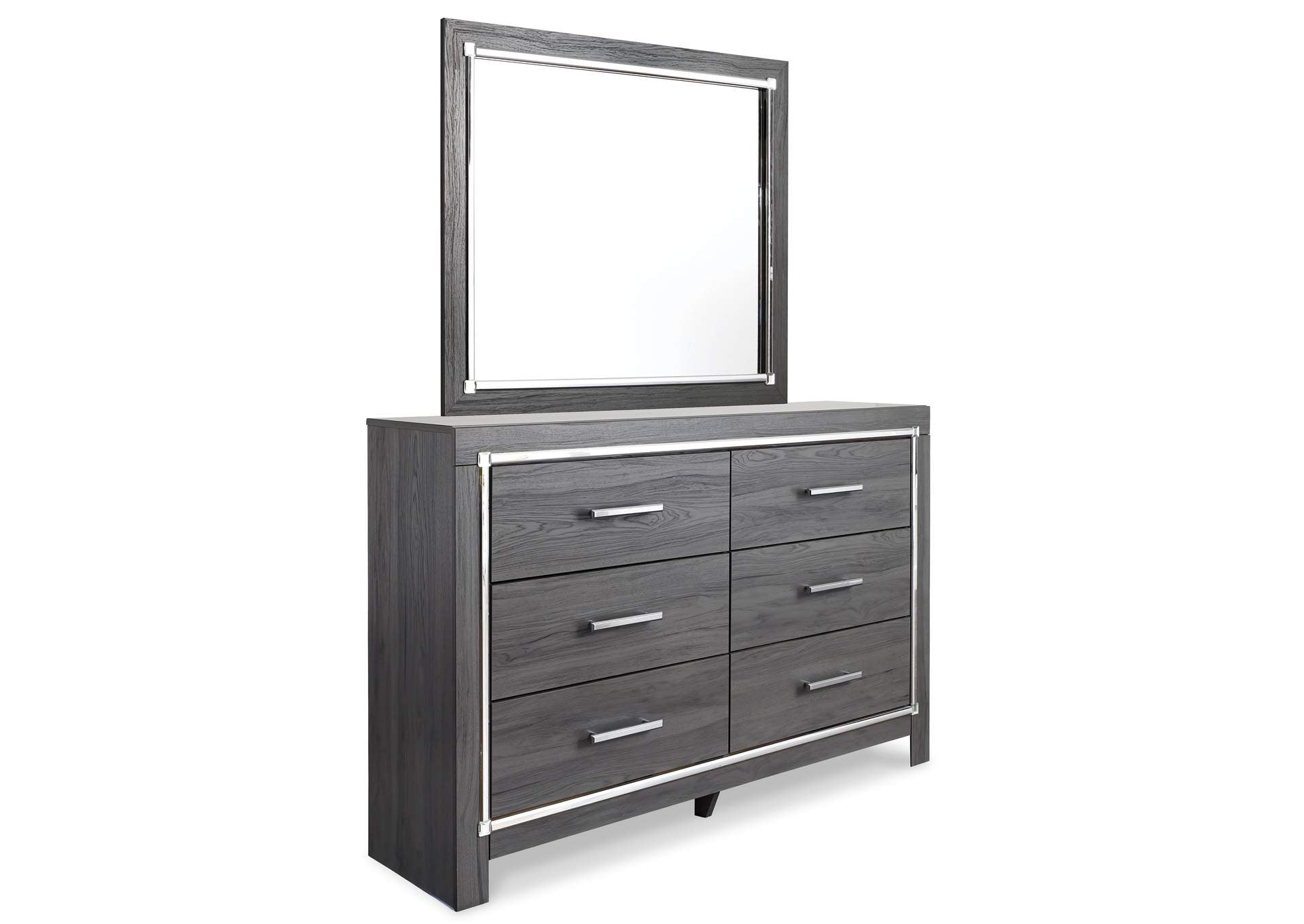 Lodanna King Panel Bed with Mirrored Dresser angled view