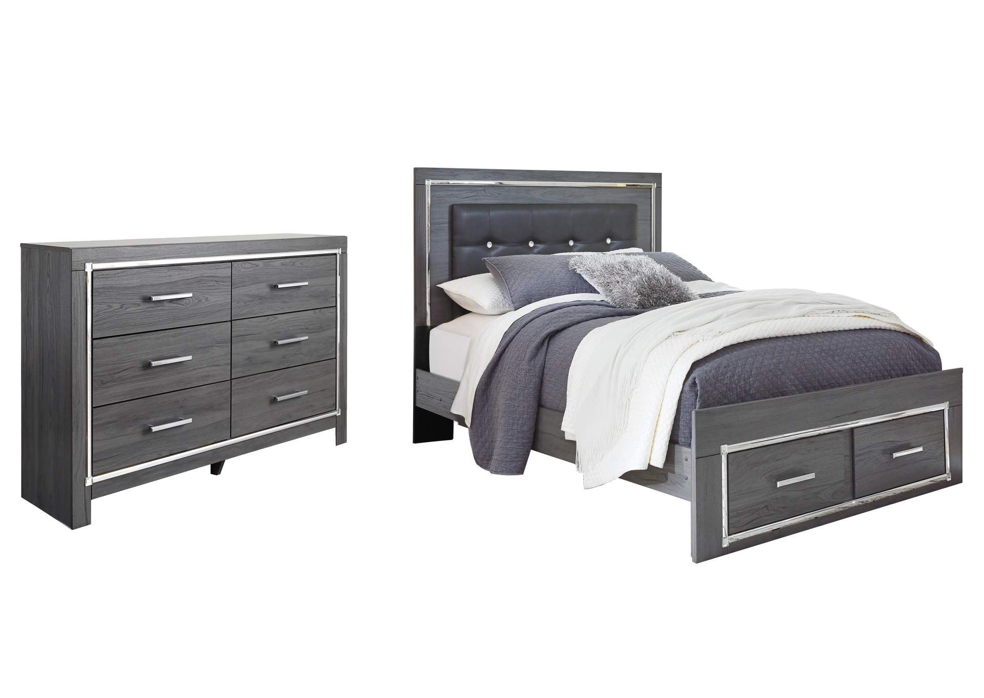 Lodanna Queen Panel Bed with 2 Storage Drawers with Dresser