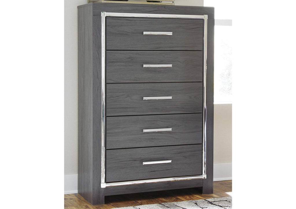 Lodanna Full Upholstered Panel Headboard with Mirrored Dresser, Chest and Nightstand room view