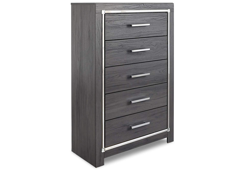 Lodanna Full Upholstered Panel Headboard with Mirrored Dresser angled view
