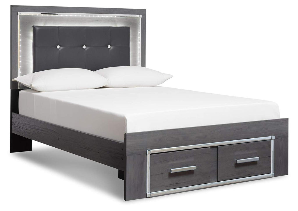 Lodanna Full Panel Bed with 2 Storage Drawers angled view