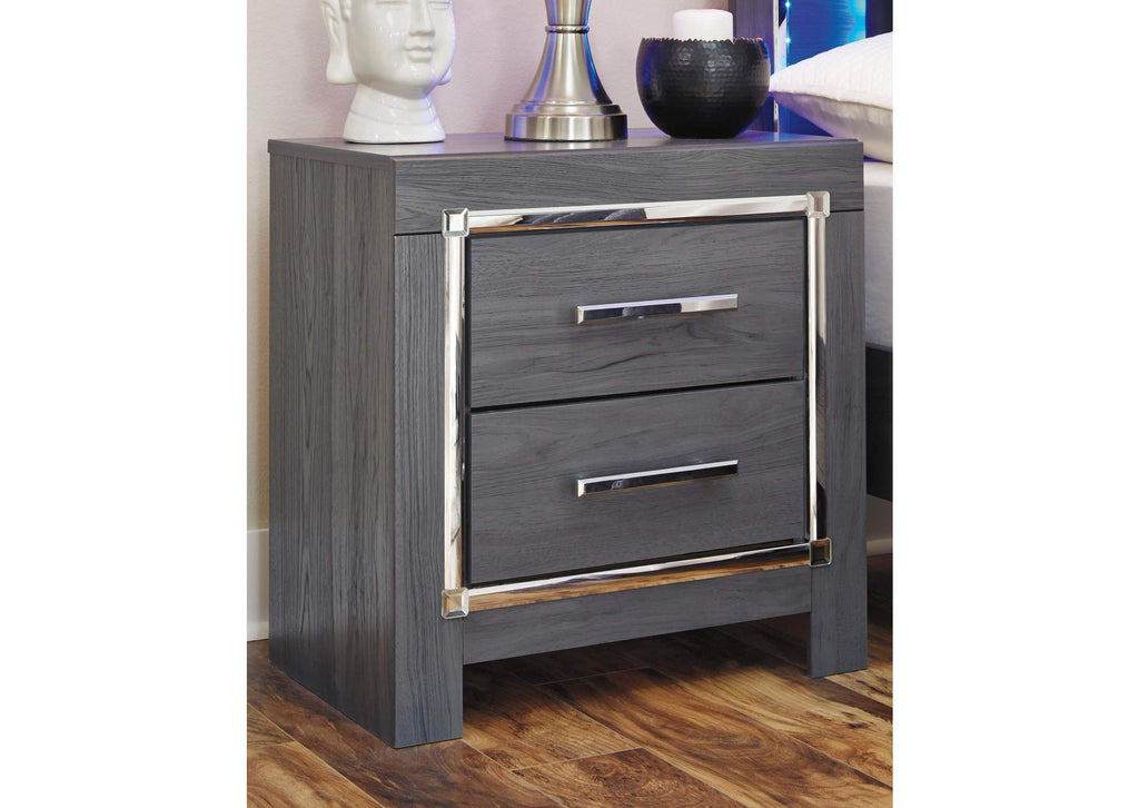 Lodanna Full Panel Bed with 2 Storage Drawers with Mirrored Dresser and 2 Nightstands room view