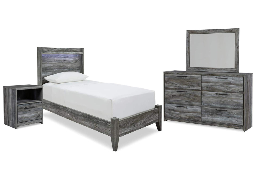 Baystorm Twin Panel Bed with Mirrored Dresser and Nightstand