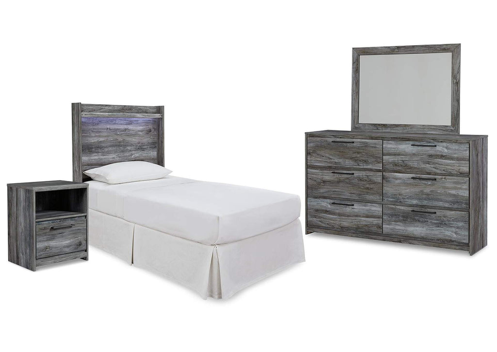 Baystorm Twin Panel Headboard with Mirrored Dresser and Nightstand