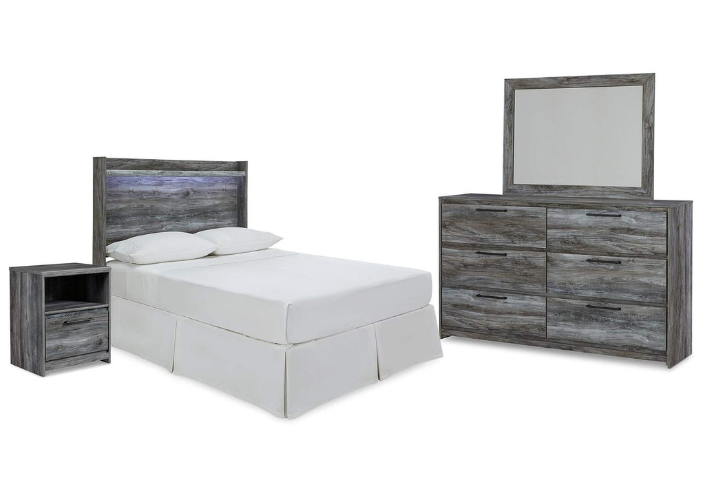 Baystorm Full Panel Headboard with Mirrored Dresser and Nightstand